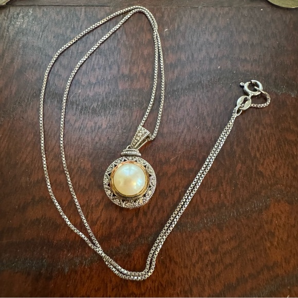 925 Sterling Pearl Pendant Necklace - Picture 1 of 5
